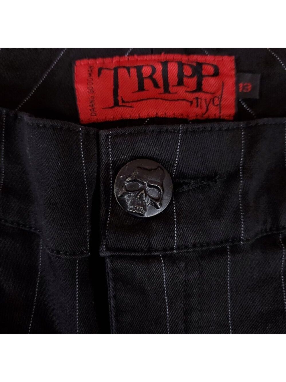 Vtg Tripp NYC Sz 13 Striper Black Tone Boot Cut Pants Pinstripe Goth Punk Y2K - Picture 7 of 15